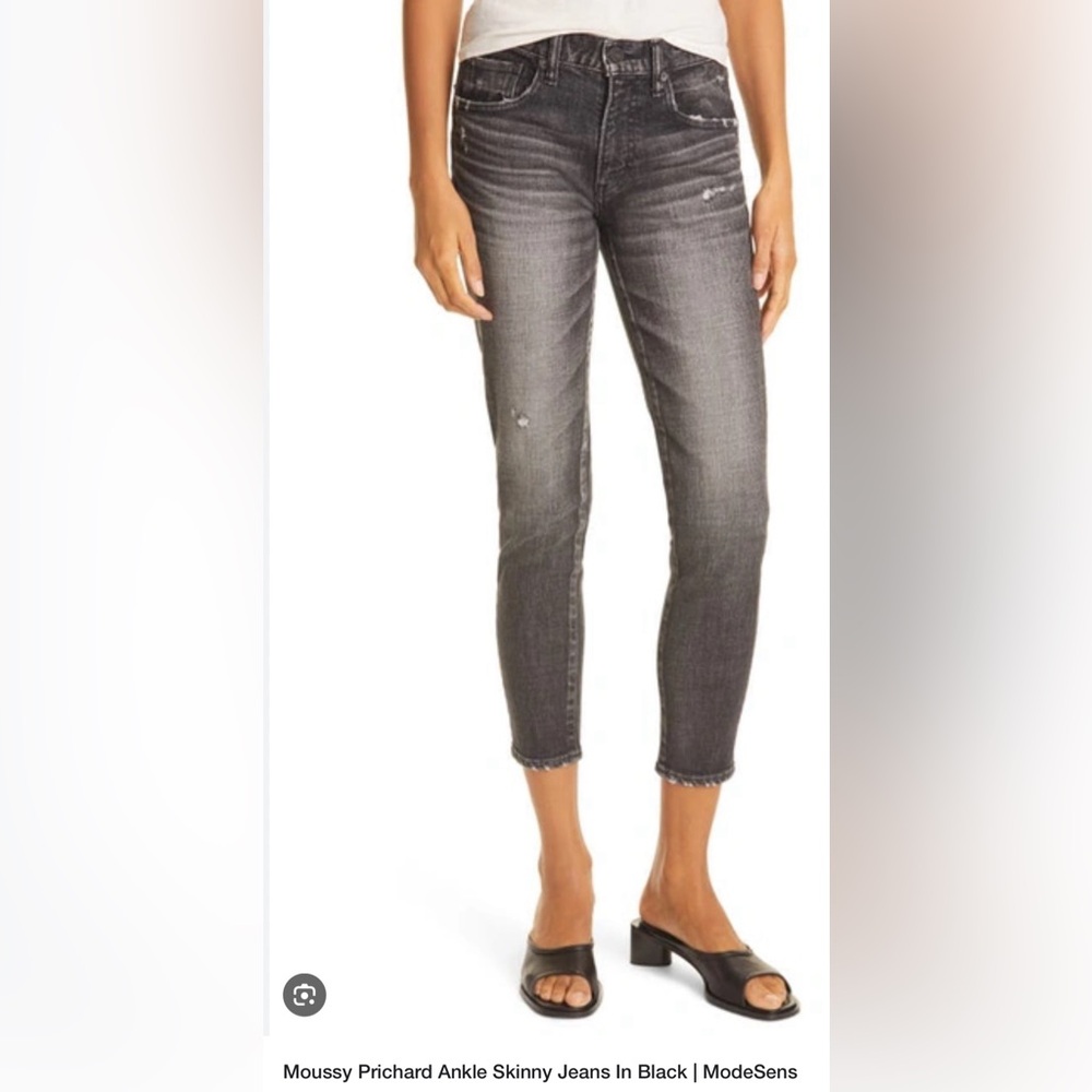 Moussy Women's 25 Jeans Skinny Ankle Crop Vintage Prichard Distressed Black